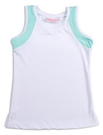 Girls white tennis vest with ocean blue trim